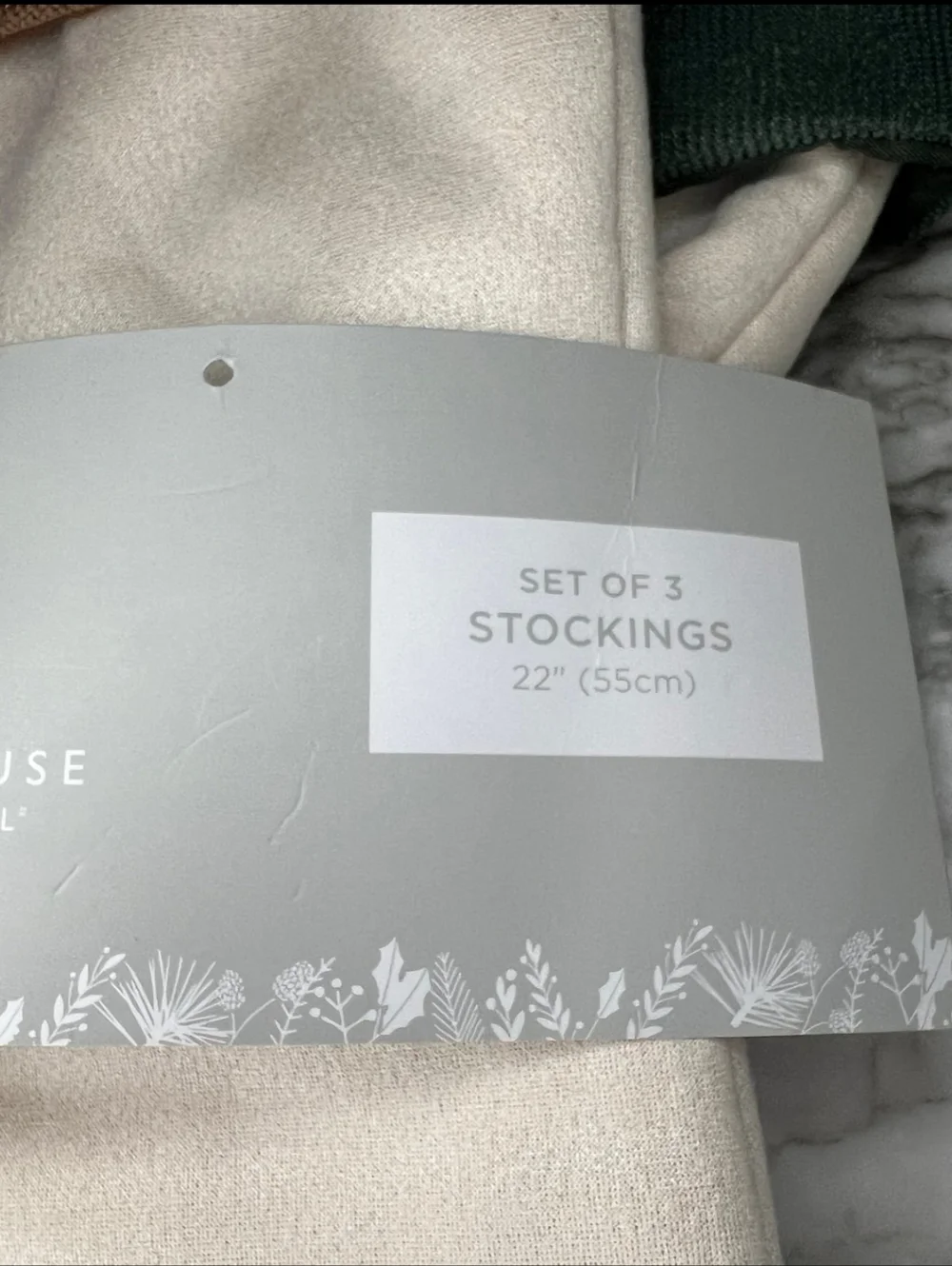 NWT Farmhouse Set of 3 22” Christmas Stockings cream brown green red wine